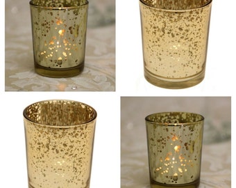 Set Of 6 Gold Glass Votive Tealight Candle Holder Centerpiece Decoration