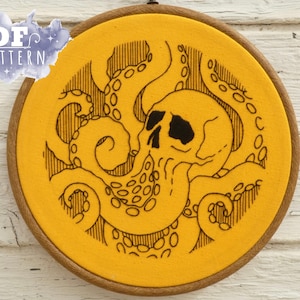 Octo-Skull Hand Embroidery PDF pattern, original DIY pattern, instant download
