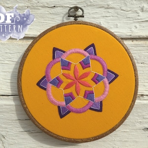 Mandala style DIY Hand Embroidery PDF Pattern, Pattern one, Geometric flower star, Instant Download