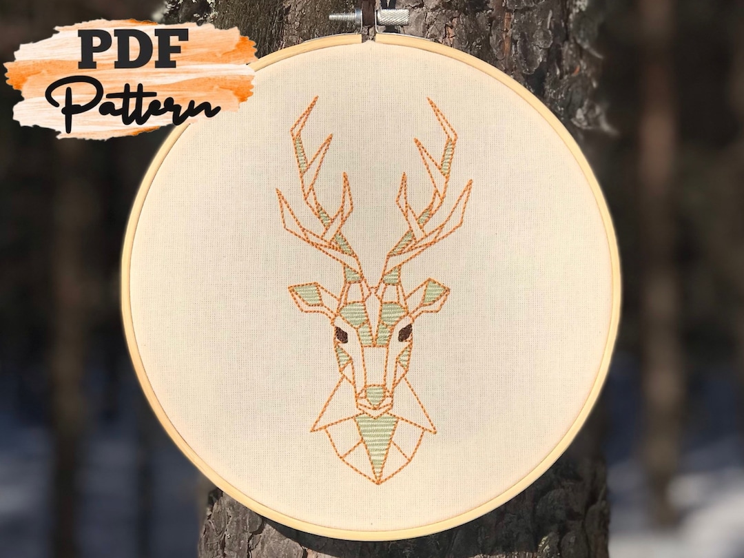 Stag Pattern Hand Embroidery Pattern, Geometric Stag, PDF Instant Download, Step by ...