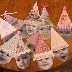 Custom Digital File Birthday Banner Faces with Hats First Birthday Decoration Homemade