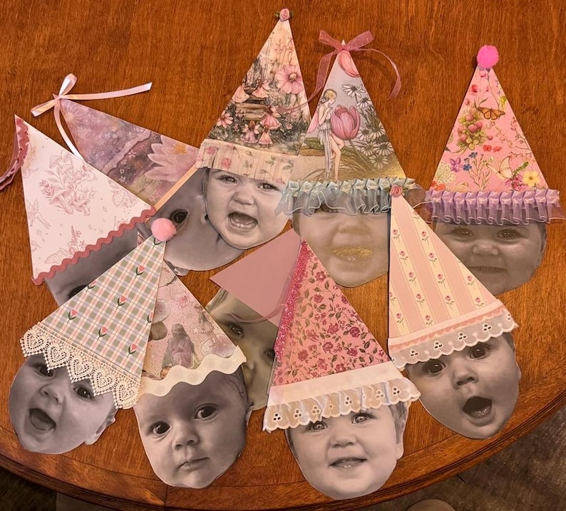 Custom Digital File Birthday Banner Faces with Hats First Birthday Decoration Homemade