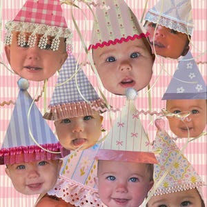 Custom Digital File Birthday Banner Faces with Hats First Birthday Decoration Homemade