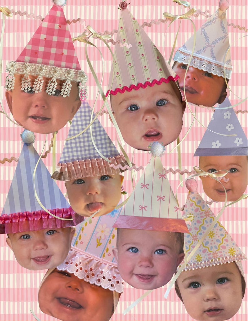 Custom Digital File Birthday Banner Faces with Hats First Birthday Decoration Homemade