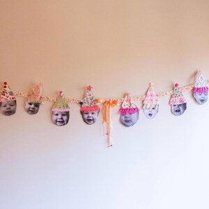 Custom Digital File Birthday Banner Faces with Hats First Birthday Decoration Homemade