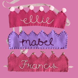 Custom Name Felt Birthday Crown with Pom Poms , Handmade