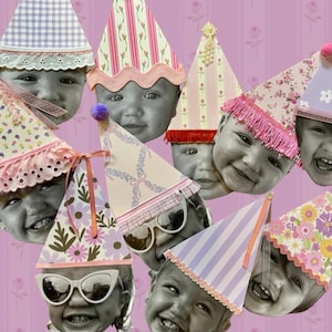 Custom Digital File Birthday Banner Faces with Hats First Birthday Decoration Homemade