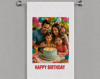 Personalised Photo Tea Towel: Custom Text, 50 x 70 cm, 100% Polyester