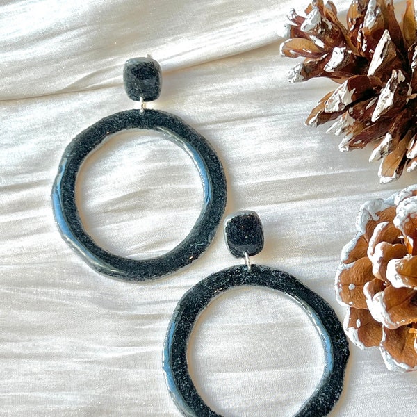 Organic Oval Hoop Earrings | glitter earrings | bling | Valentine’s Day Earrings | Hypoallergenic Nickel free Handmade Earrings | V Day