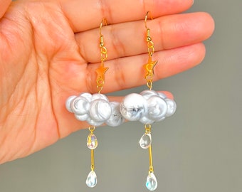 Cute Storm Bubble Cloud Earrings | Unique Celestial Cloud and Star Acrylic Lightweight Earrings | Unique Handmade Earrings | 18K Gold Plated