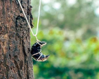 Black tourmaline moon necklace,Black tourmaline Moon Pendant,Black tourmaline Crystal,Blacktourmaline Necklace,Wire Wrapped crystal necklace