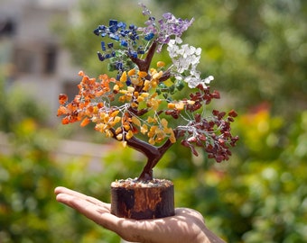 7 Chakra Tree Of Life - Crystal Tree For Positive Energy, Feng Shui Money Bonsai, Healing Gemstone, Meditation Decor, Gift Idea