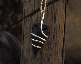 Black Obsidian Arrowhead Pendant, Arrowhead Wire Wrap Pendant , Obsidian Necklace ,Genuine Obsidian Arrowhead , Gift For Her