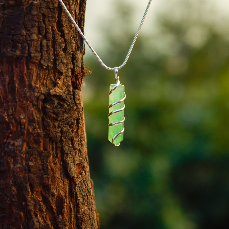 Spiral Wire Wrapped Green Aventurine Necklace Wire Wrap Etsy