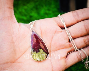 Teardrop Dragon Blood Jasper Pendant, Sterling Silver Necklace, Handmade Jewelry