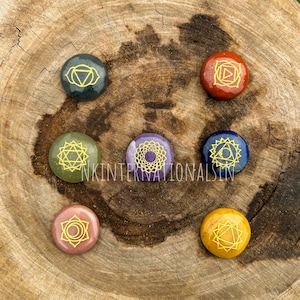 7 Chakra Carved Round Gemstone Set, Healing Gift For Her