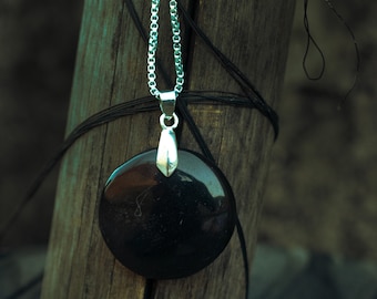 Black tourmaline necklace pendant, , Minimalist solitaire necklace, Black stone necklace for women Simple and dainty