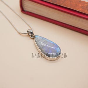 Rainbow Moonstone Pendant, Moonstone Silver Pendant, Pear Stone Pendant, 925 Sterling Silver Pendant, Gemstone Pendant, Long Pendant