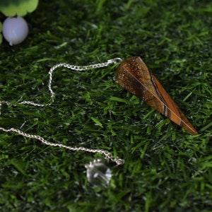Tiger Eye Pendulum & Chain, Facated (Crystal Pendulum, Dowsing, Divination, Gold Tiger Eye)