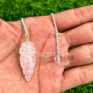 Large Rose Quartz Crystal Pendulum - Dowsing Healing, Gift for her