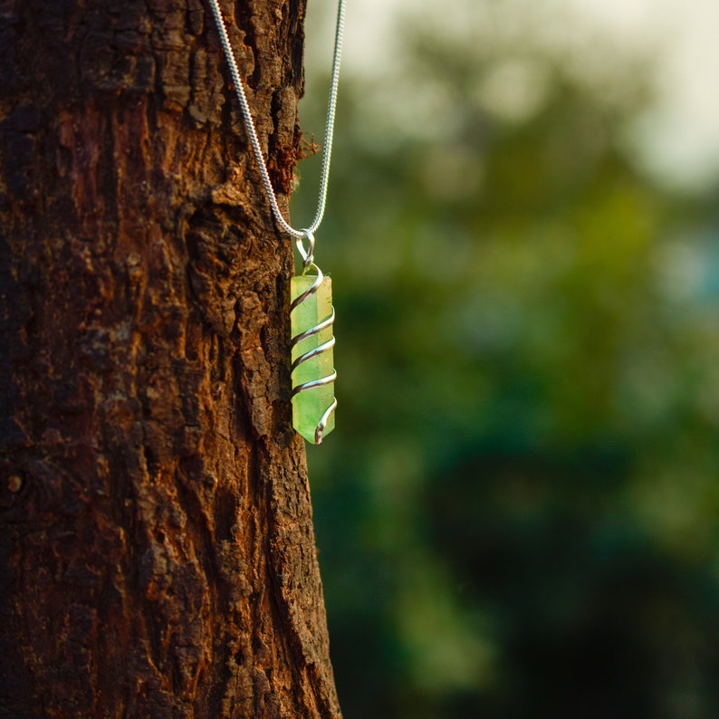 Spiral Wire Wrapped Green Aventurine Necklace Wire Wrap Etsy