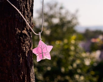 Rose Quartz Star Pendant Necklace-Natural Gemstone Healing  Necklace-Meditation Grounding Calming Spiritual Protection Necklace Gift