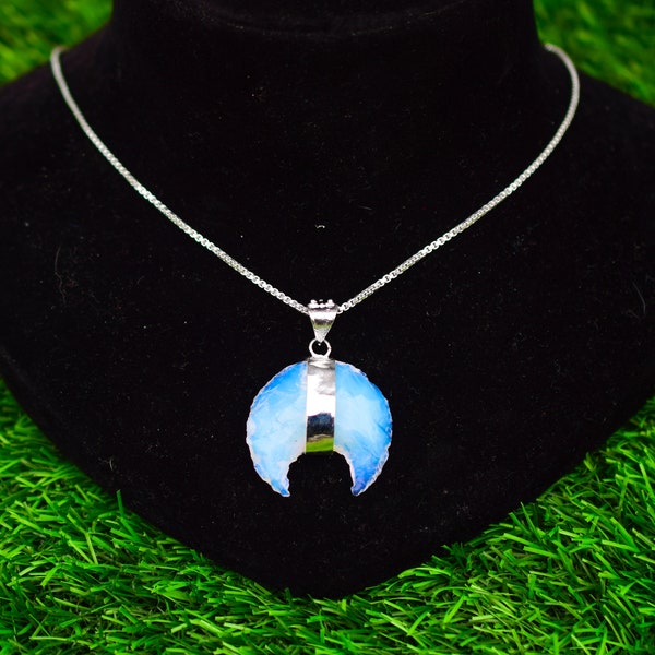 Opalite moon necklace ,Opalite Moon Pendant, Opalite Crystal, Opalite Necklace, Wire Wrapped Pendant, Crystal pendant