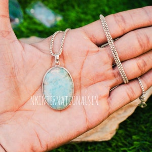 Larimar Anhänger 925 Sterling Silber Anhänger Larimar Edelstein Anhänger Handgemachte Anhänger Halskette Larimar Schmuck Geschenk für Sie Oval Anhänger