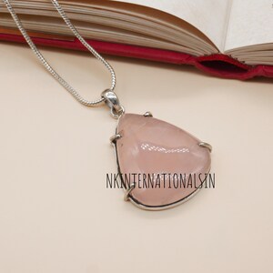 Rose Quartz Pendant 925 Sterling Silver Pendant Rose Quartz Gemstone Pendant Handmade Silver Jewelry Rose Quartz Jewelry Gift For Her Mother