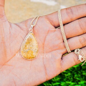 Fossil Coral Pendant 925 Sterling Silver, Handmade Jewelry Gift for Her, Unique Fossil Coral Gemstone Necklace, Gift For Her