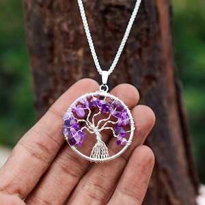 Tree Of Life Natural Gemstone Pendant Necklace, Chakra Pendant Necklace, Healing Energy Gemstone Pendant, Handmade Wire Wrapped Pendant