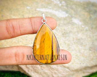 Teardrop Tiger Eye Pendant, 925 Sterling Silver Handmade Jewelry