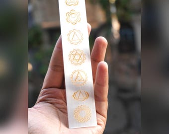 7 Chakra Selenite Wand, Engraved Crystal Charging Bar, Reiki Healing Stick, Meditation Decor, Spiritual Gift, Energy Cleansing Crystal