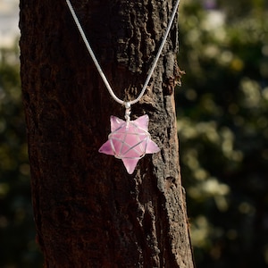 Small Rose Quartz Star Pendant with Sterling Silver Chain | Rose Quartz Crystal Star Charm Necklace | Healing Crystal