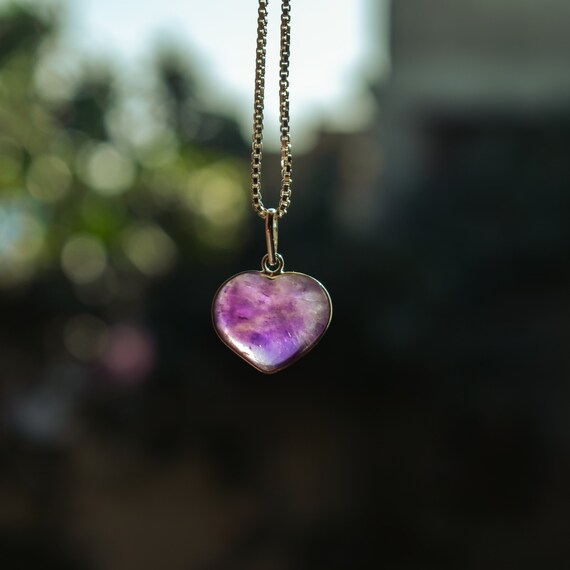 Heart necklace with purple stone deals