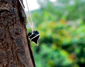 Black Obsidian Heart Pendant , Obsidian Wire Wrapped, Obsidian Necklace, Obsidian Pendant, Witch Necklace , Gift For Her