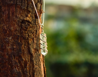 Dainty Quartz Point Pendant: Wire Wrap Healing Crystal Necklace