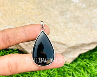 Teardrop Black Onyx Pendant, Handmade 925 Sterling Silver