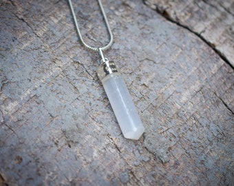Selenite Crystal Point Necklace: High Vibration Satin Spar Pendant