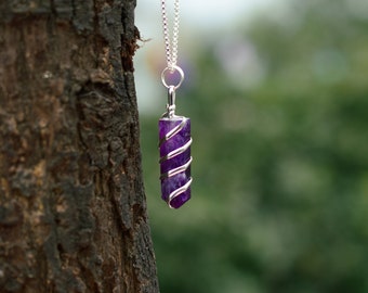 Amethyst Wire Wrapped Pendant: February Birthstone Necklace