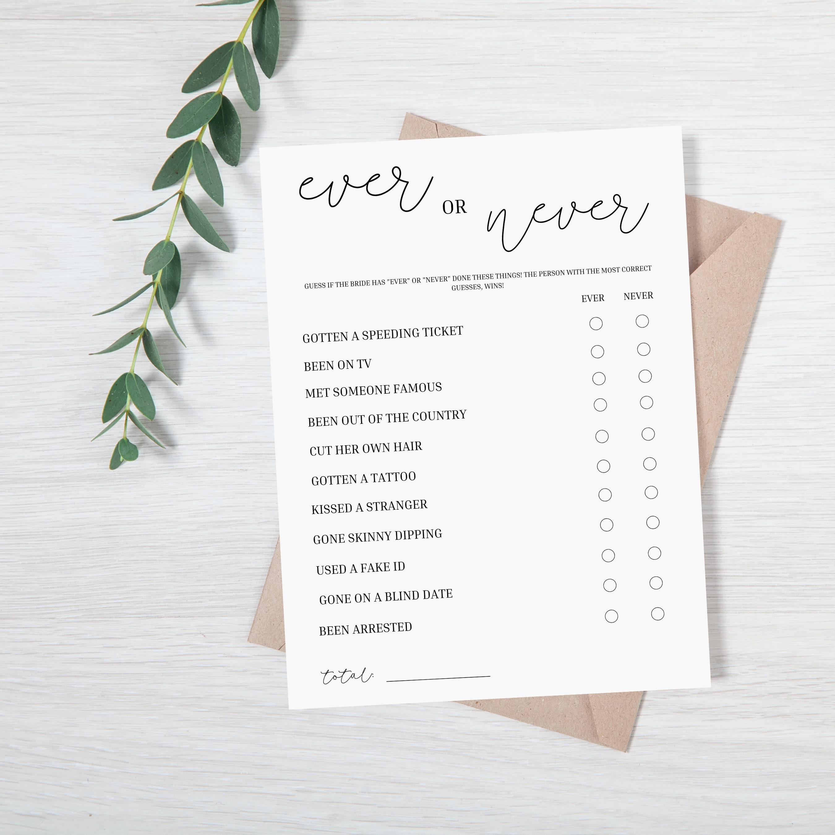 Ever or Never Bachelorette Party Game Bridal Shower Game - Etsy