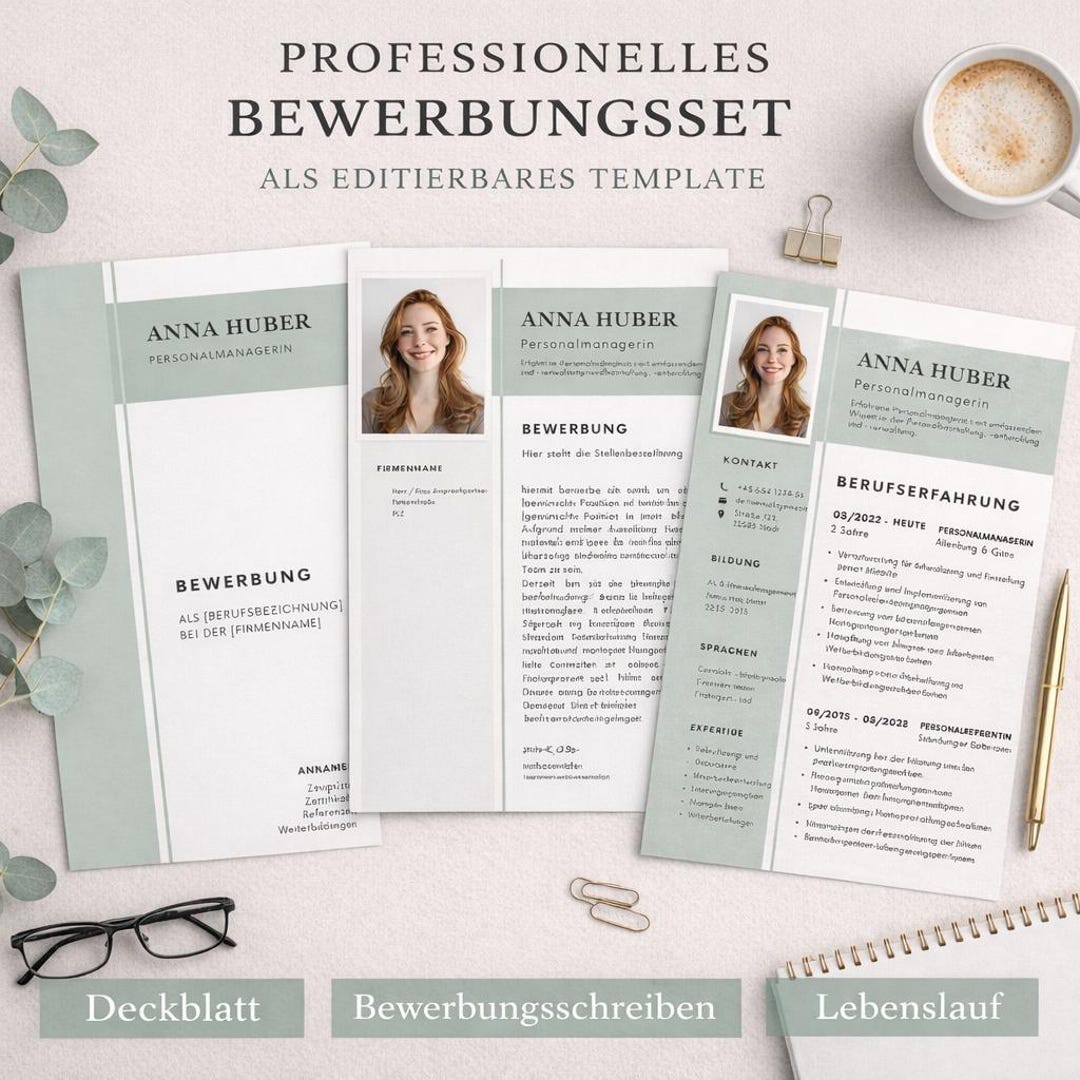 Application Template Canva Word | Modern CV in German | Editable CV - Etsy