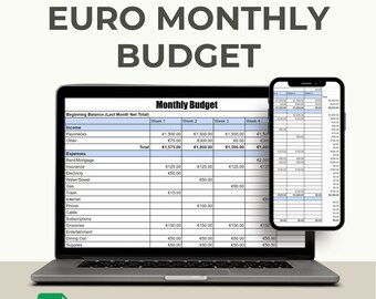 Euro Monthly Budget Planner Spreadsheet Excel Paycheck European Budget Google Sheet Family Bill Tracker Expense and Income Debt Payoff