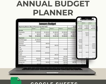 Annual Budget Planner Spreadsheet Excel Monthly Budget Google Sheet Bill Tracker Paycheck Budget Family Income Annual Debt Payoff Sheet