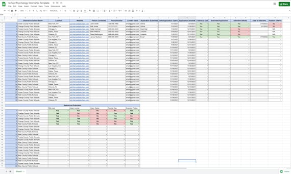 School Psychology Internship Spreadsheet Google Sheet | Etsy