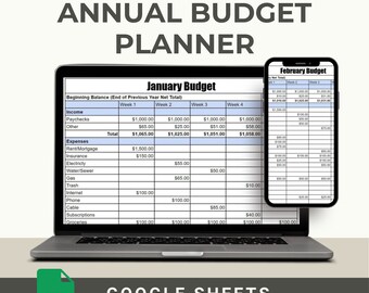 Annual Budget Planner Spreadsheet Excel Monthly Budget Google Sheet Bill Tracker Paycheck Budget Family Income Annual Debt Payoff Sheet