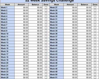 52 Week Savings, Savings Tracker, Digital Download, Budget Planner, Money Challenge, Finance Printable, Savings Goal, Instant Download