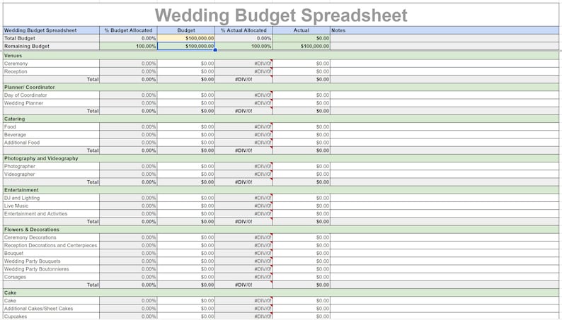 Wedding Budget Spreadsheet Bridal Expense Tracker Google Sheets & Excel ...