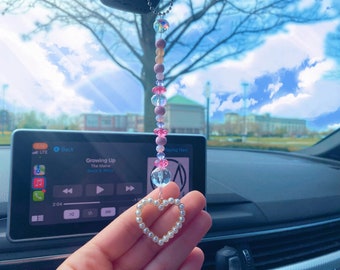 Pink Heart Car Charm |  Pearl Heart Car Charm | Rearview Mirror Decor| Rearview Mirror Accessory | Car Charms | Mother’s Day Gift