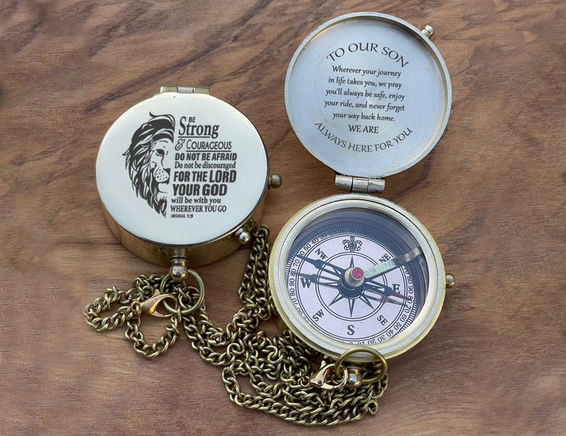 Personalised Gift for Him, Brass Compass, Anniversary Gifts, Father's Day Gift, Gift For girlfriend, Engraved Compass, Valentine's Day gift image 1